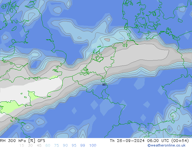 RH 300 hPa GFS czw. 26.09.2024 06 UTC