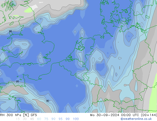 RH 300 гПа GFS пн 30.09.2024 00 UTC