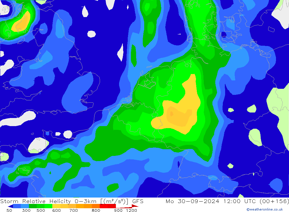 Storm Relative Helicity GFS Po 30.09.2024 12 UTC