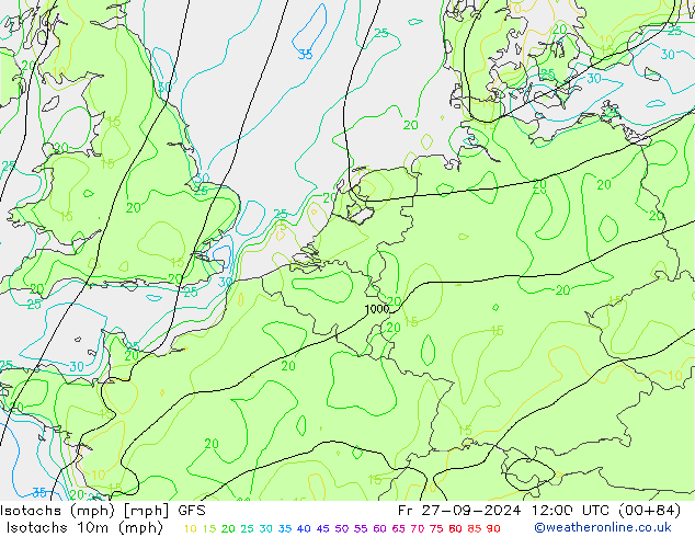 Isotachs (mph) GFS septembre 2024