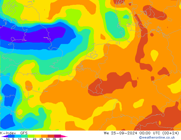 K-Index GFS ср 25.09.2024 00 UTC