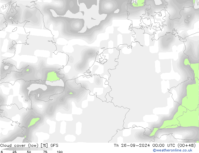 zachmurzenie (niskie) GFS czw. 26.09.2024 00 UTC