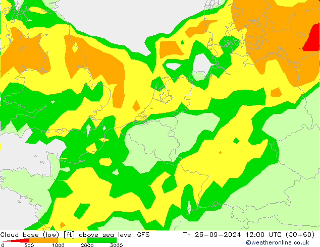 Cloud base (low) GFS gio 26.09.2024 12 UTC