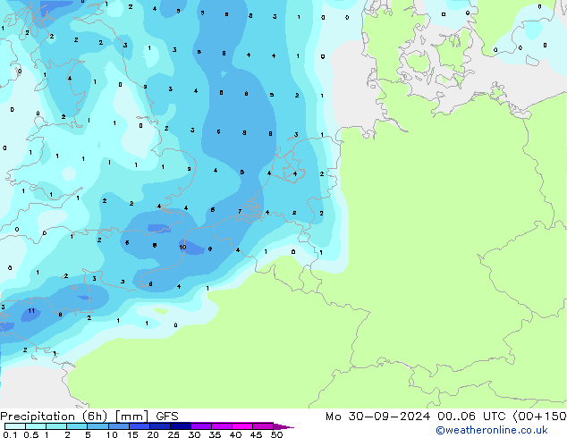 Précipitation (6h) GFS lun 30.09.2024 06 UTC