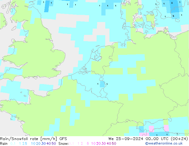 Rain/Snowfall rate GFS  25.09.2024 00 UTC