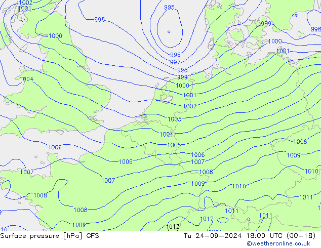 Presión superficial GFS mar 24.09.2024 18 UTC