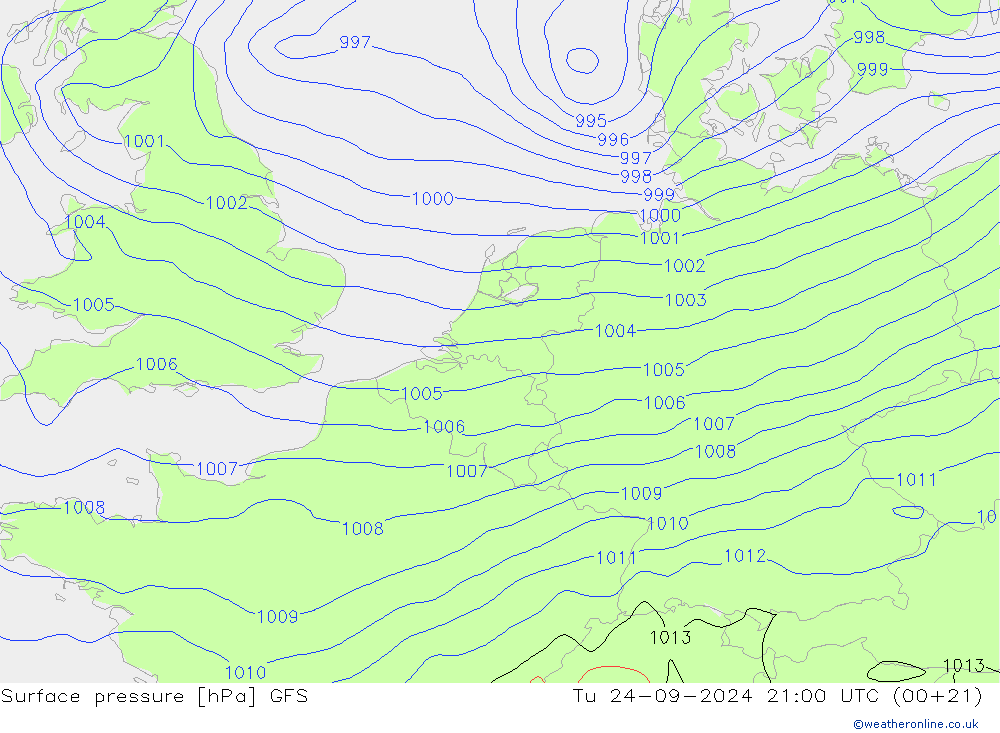 Atmosférický tlak GFS Út 24.09.2024 21 UTC