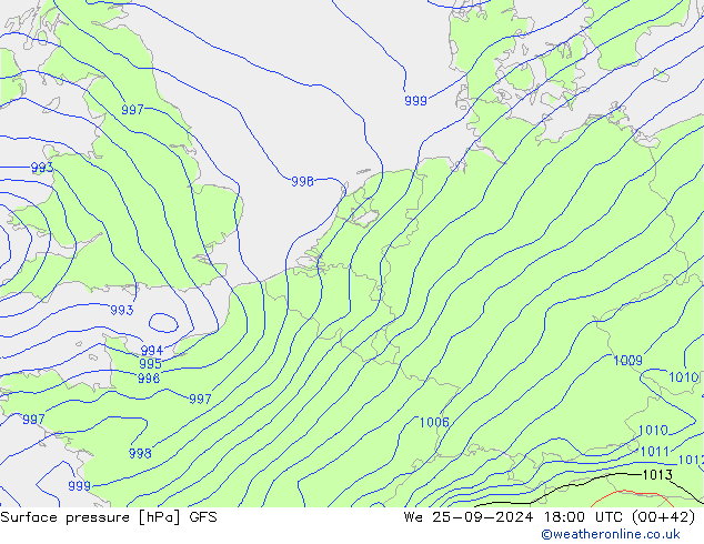 Pressione al suolo GFS mer 25.09.2024 18 UTC