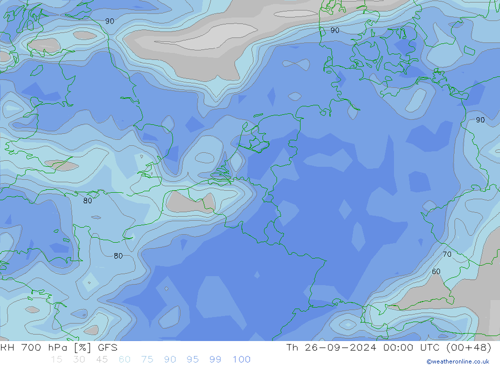 700 hPa Nispi Nem GFS Per 26.09.2024 00 UTC