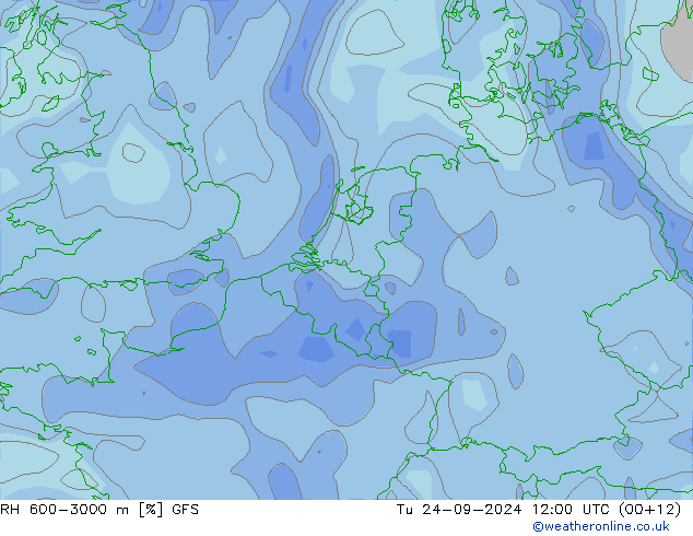 RH 600-3000 m GFS Tu 24.09.2024 12 UTC