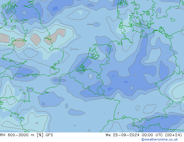 RH 600-3000 m GFS We 25.09.2024 00 UTC