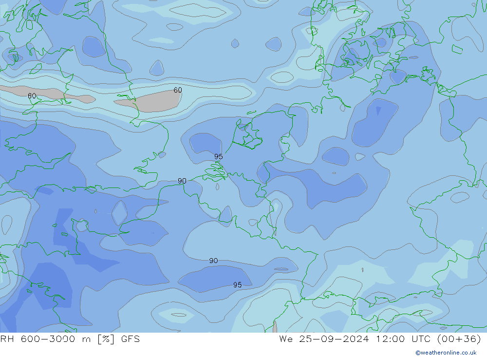 Humedad rel. 600-3000m GFS mié 25.09.2024 12 UTC