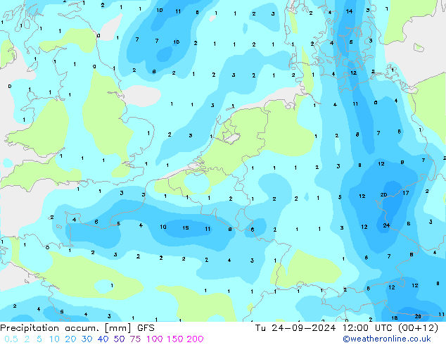 Precipitation accum. GFS вт 24.09.2024 12 UTC