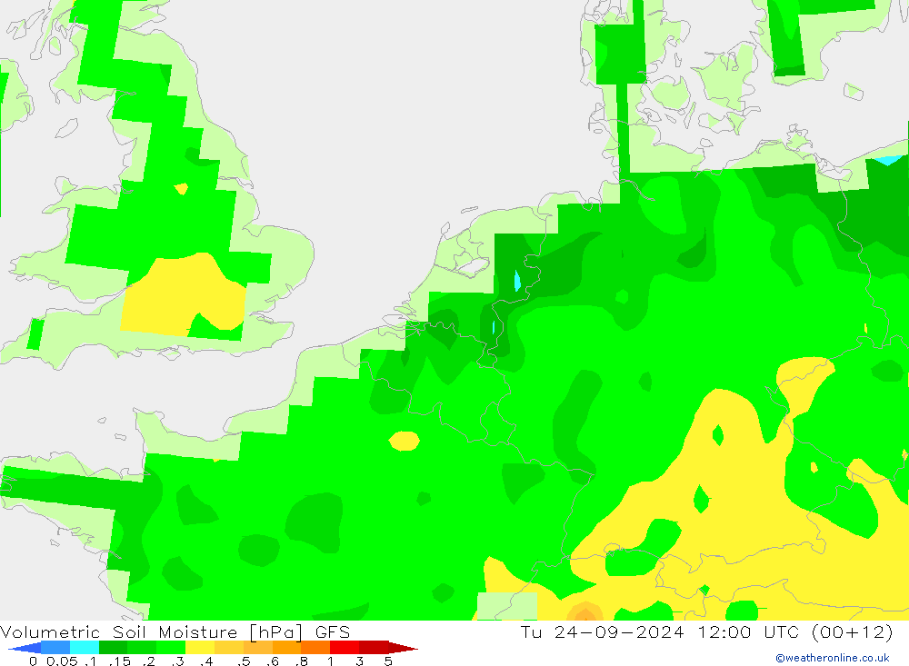 Volumetric Soil Moisture GFS Tu 24.09.2024 12 UTC