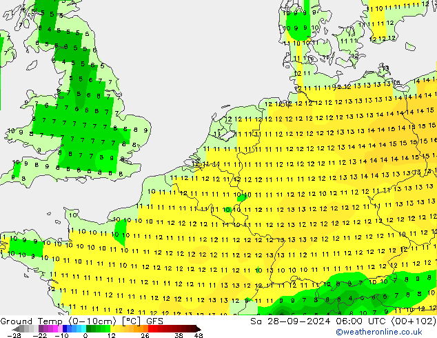 Ground Temp (0-10cm) GFS So 28.09.2024 06 UTC