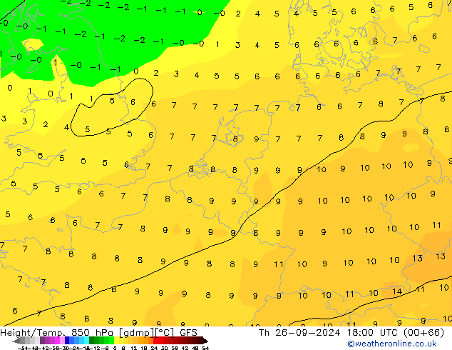 Z500/Rain (+SLP)/Z850 GFS чт 26.09.2024 18 UTC