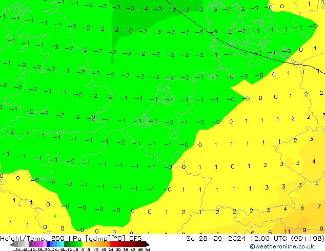 Hoogte/Temp. 850 hPa GFS za 28.09.2024 12 UTC