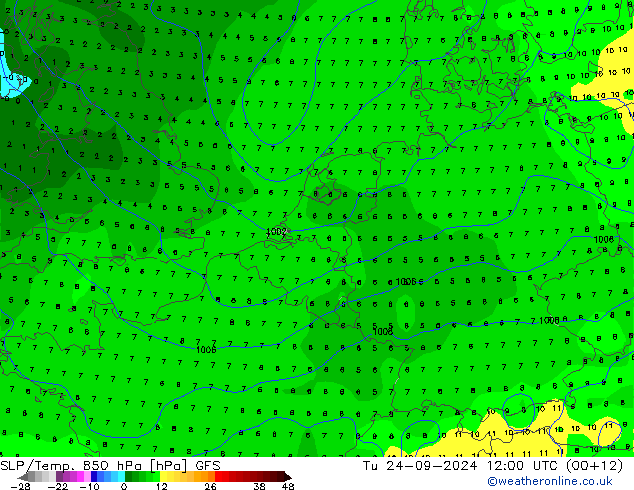 SLP/Temp. 850 hPa GFS mar 24.09.2024 12 UTC