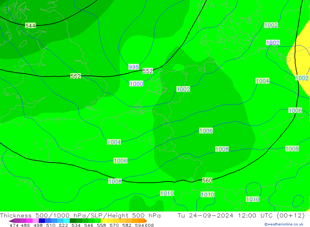 Thck 500-1000гПа GFS вт 24.09.2024 12 UTC