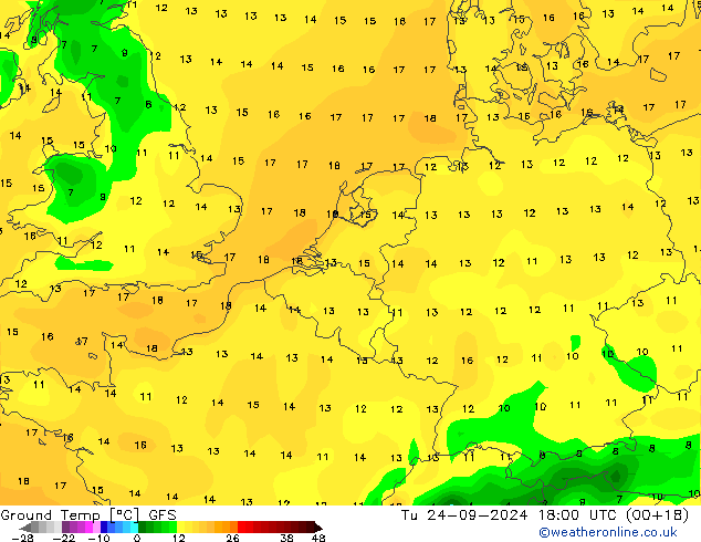 Temp. al suolo GFS mar 24.09.2024 18 UTC