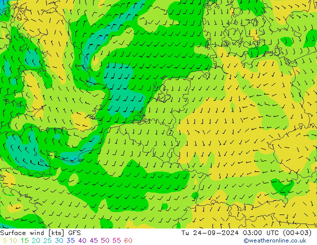 Vento 10 m GFS Ter 24.09.2024 03 UTC