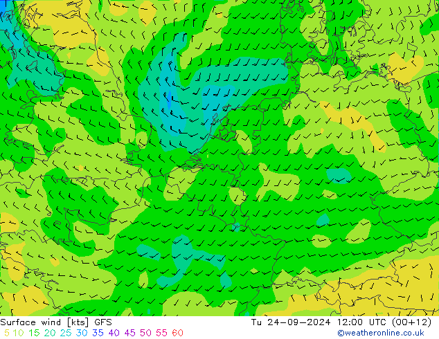 Bodenwind GFS Di 24.09.2024 12 UTC