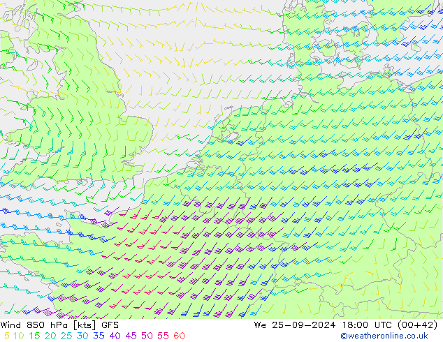 Wind 850 hPa GFS wo 25.09.2024 18 UTC