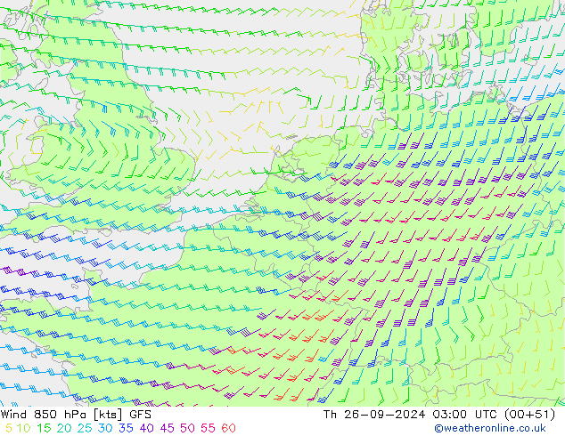 Vent 850 hPa GFS jeu 26.09.2024 03 UTC