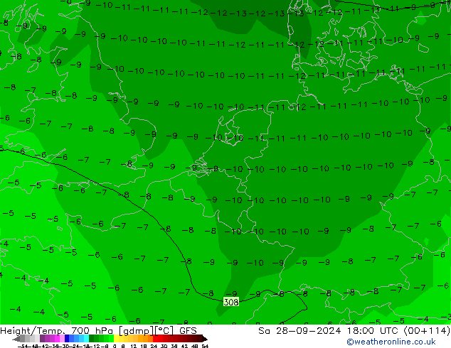 Height/Temp. 700 hPa GFS Sáb 28.09.2024 18 UTC