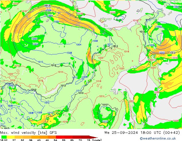 Max. wind velocity GFS Qua 25.09.2024 18 UTC