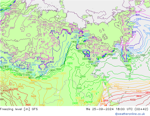 Freezing level GFS ср 25.09.2024 18 UTC