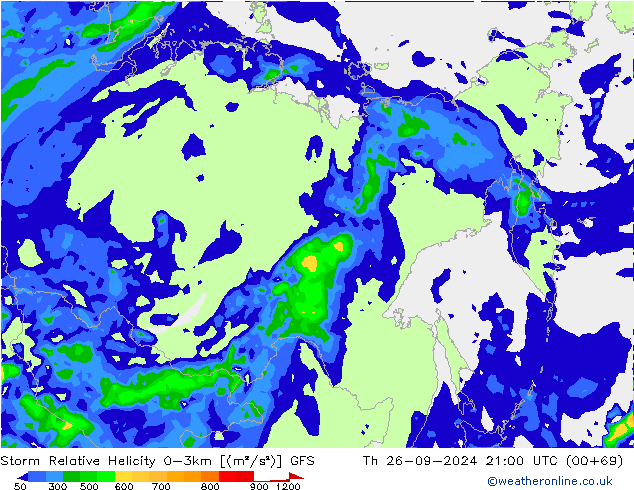 Storm Relative Helicity GFS Čt 26.09.2024 21 UTC