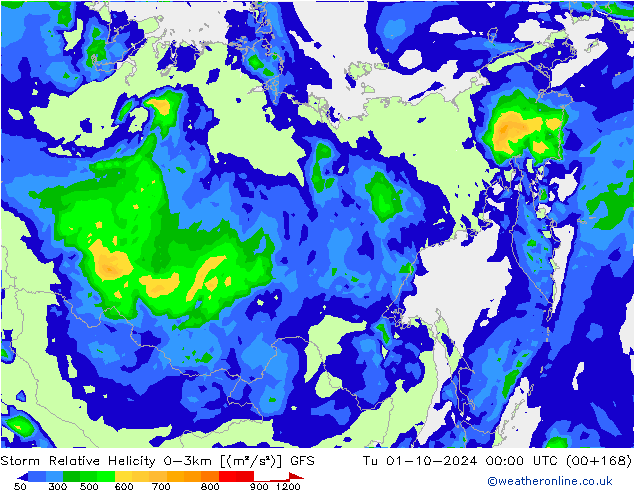 Storm Relative Helicity GFS mar 01.10.2024 00 UTC