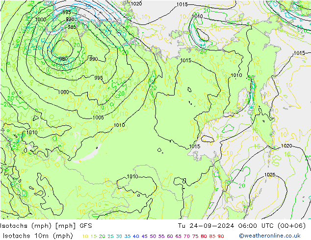 Isotachen (mph) GFS di 24.09.2024 06 UTC