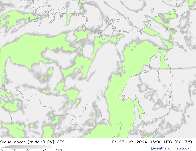 zachmurzenie (środk.) GFS pt. 27.09.2024 06 UTC