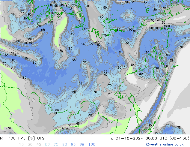 Humedad rel. 700hPa GFS mar 01.10.2024 00 UTC