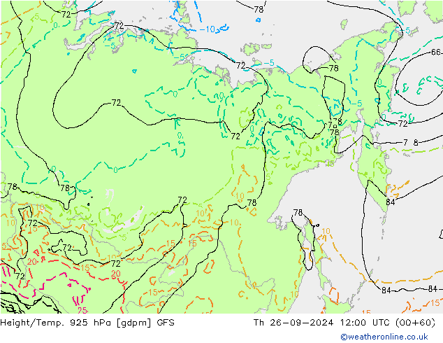 Height/Temp. 925 hPa GFS Čt 26.09.2024 12 UTC