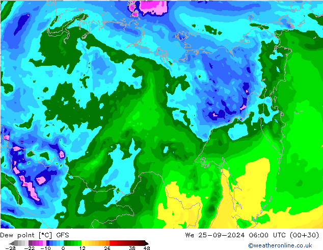 Dew point GFS We 25.09.2024 06 UTC