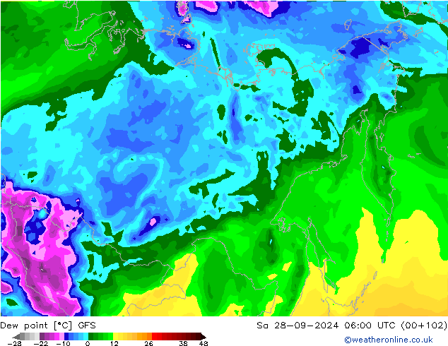 Dew point GFS Sa 28.09.2024 06 UTC