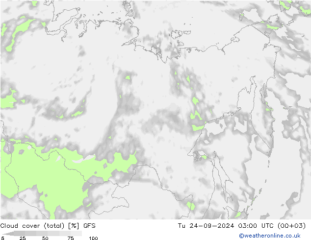 Bulutlar (toplam) GFS Sa 24.09.2024 03 UTC