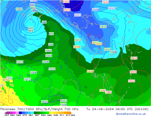 Thck 700-1000 hPa GFS Tu 24.09.2024 06 UTC