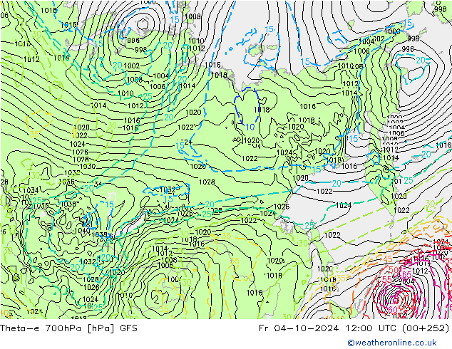 Theta-e 700hPa GFS Fr 04.10.2024 12 UTC