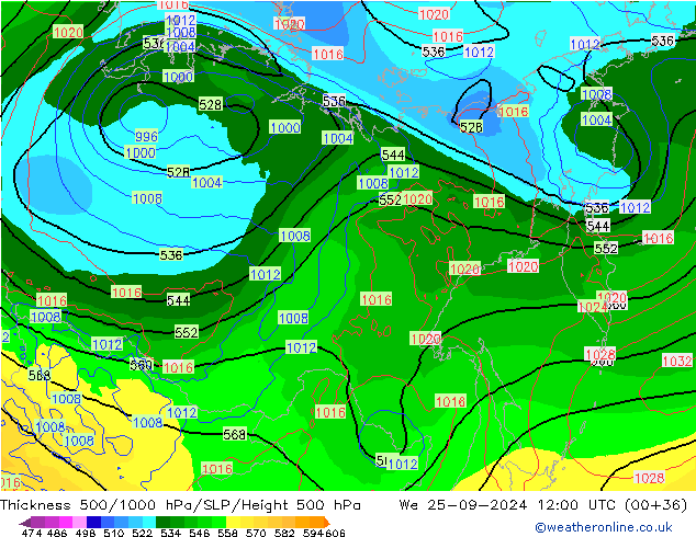 500-1000 hPa Kalınlığı GFS Çar 25.09.2024 12 UTC