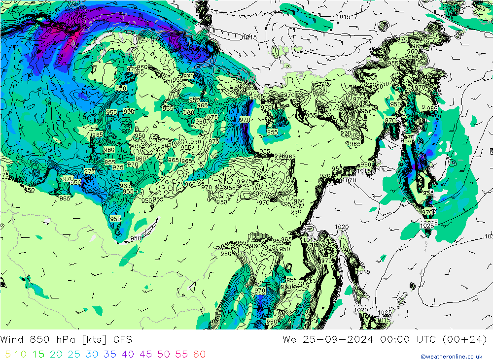 Wind 850 hPa GFS St 25.09.2024 00 UTC