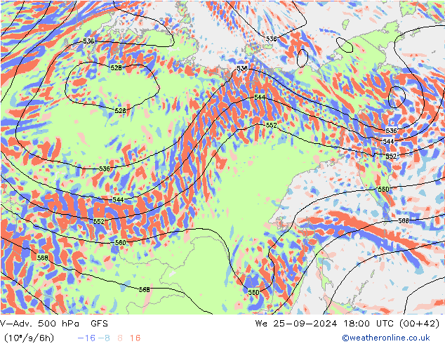 V-Adv. 500 гПа GFS ср 25.09.2024 18 UTC