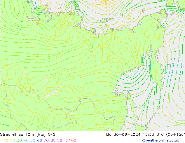 Streamlines 10m GFS Mo 30.09.2024 12 UTC