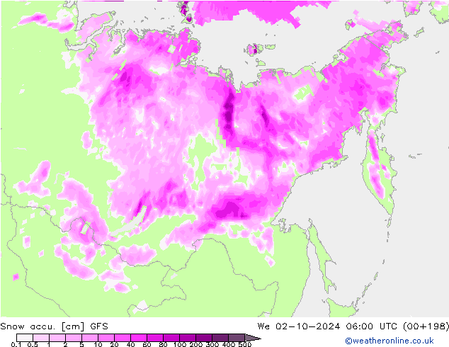 Snow accu. GFS śro. 02.10.2024 06 UTC