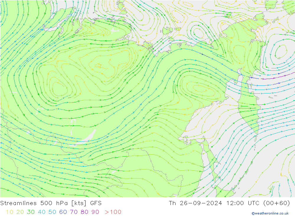 Streamlines 500 hPa GFS September 2024