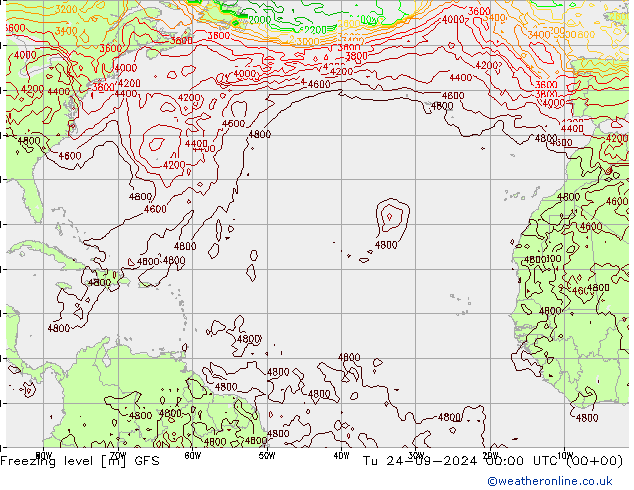 Zero termico GFS mar 24.09.2024 00 UTC