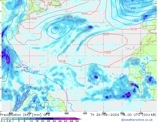 Z500/Rain (+SLP)/Z850 GFS gio 26.09.2024 00 UTC